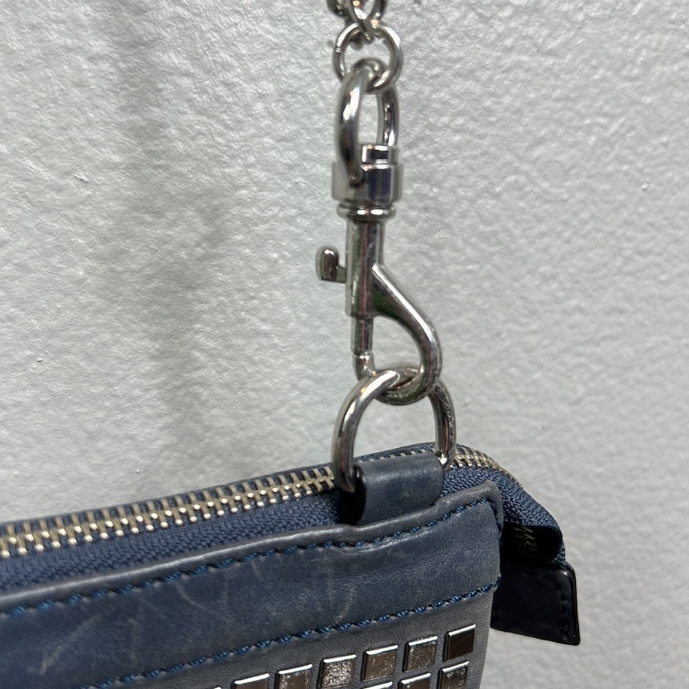 Marciano Leather Shoulder Bag Clutch Chunky Chain Studded Gray - Picture 6 of 15
